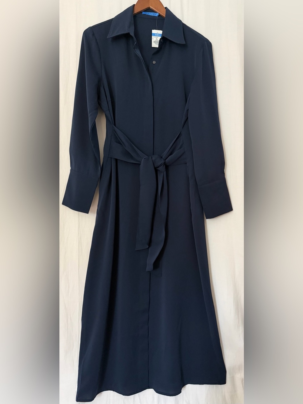 NWT J. McLaughlin Shirt Maxi Dress w. Button Front & Waist Tie - Navy - Sz L